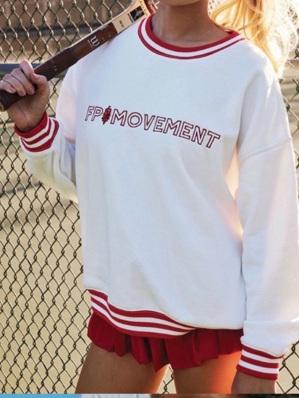 Free people, movement White Crewneck Sweatshirt with Red Trim